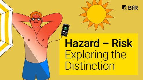 Illustration of a man sunbathing and getting sunburnt. In the bottom right corner is a yellow textbox with the video title.